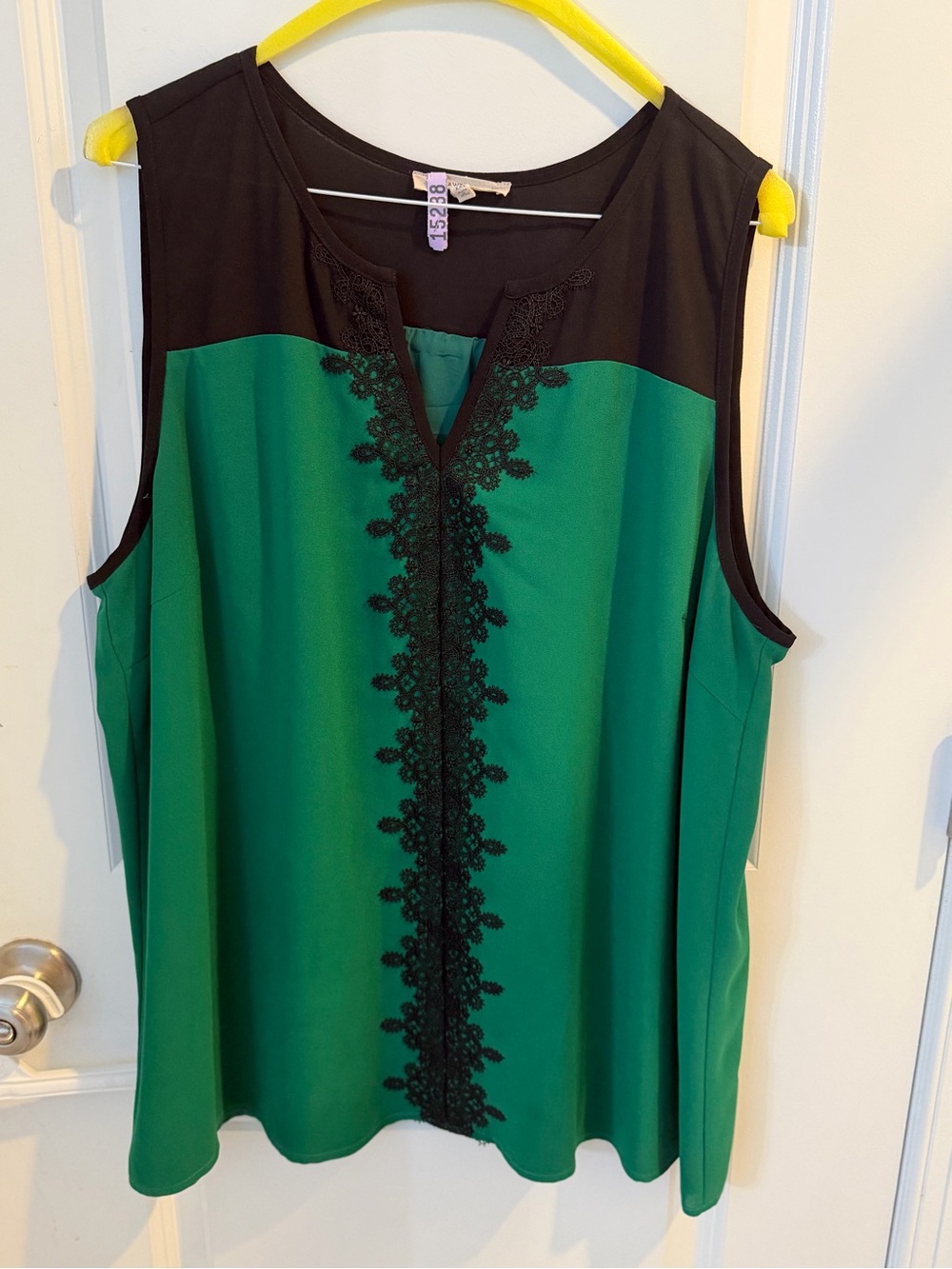 41 Hawthorn Green Sleeveless Top with Black Lace Trim